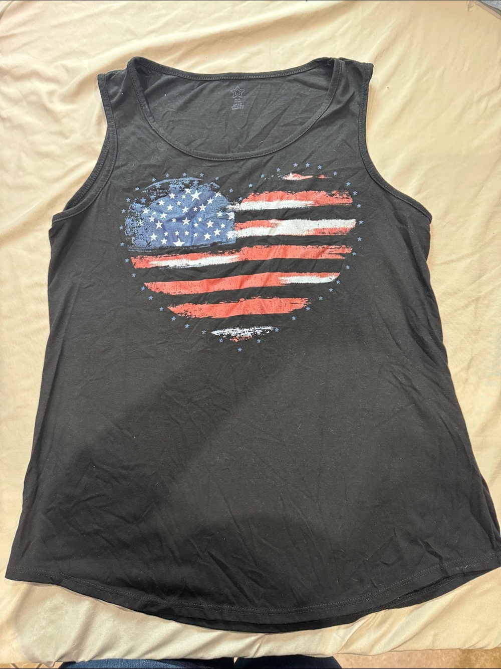 Women’s Black Tank Top with American Flag Heart Graphic